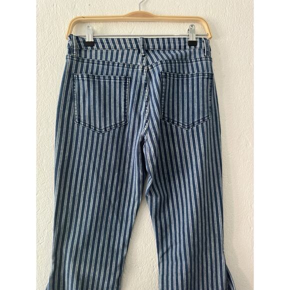 Wisteria Lane Blue & White Striped Jeans Bell Bottoms Stretch Sz Med Raw Hem - Picture 11 of 11